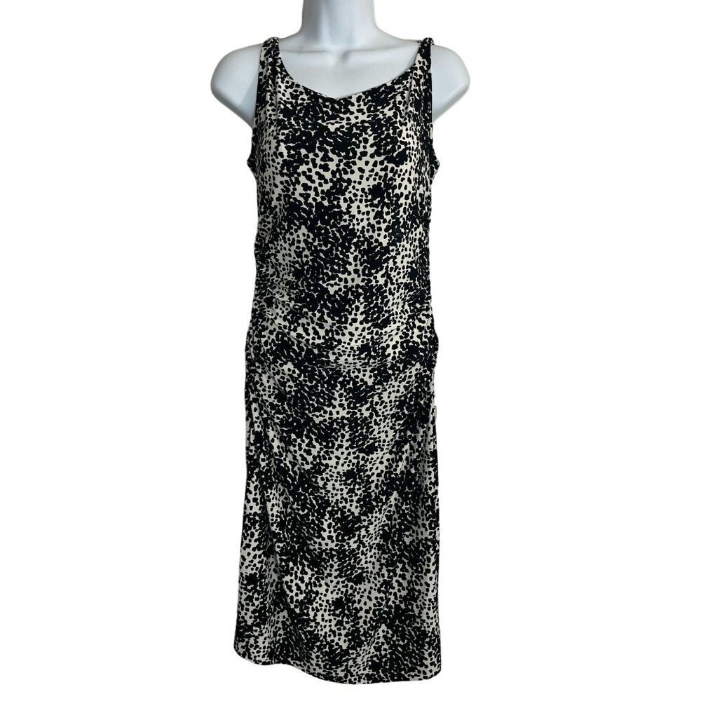 Norma‎ Kamali Black White Abstract Animal Print Spotted Ruched Dress Size Medium